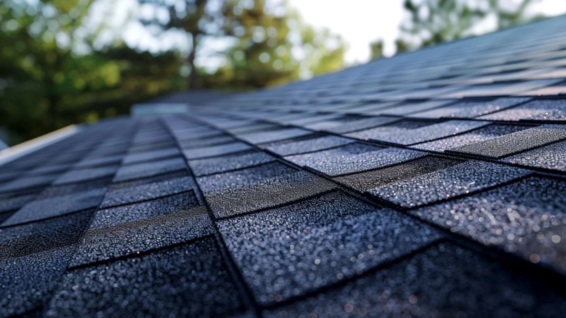 Close up of asphalt shingles on a roof in Rochester, NY