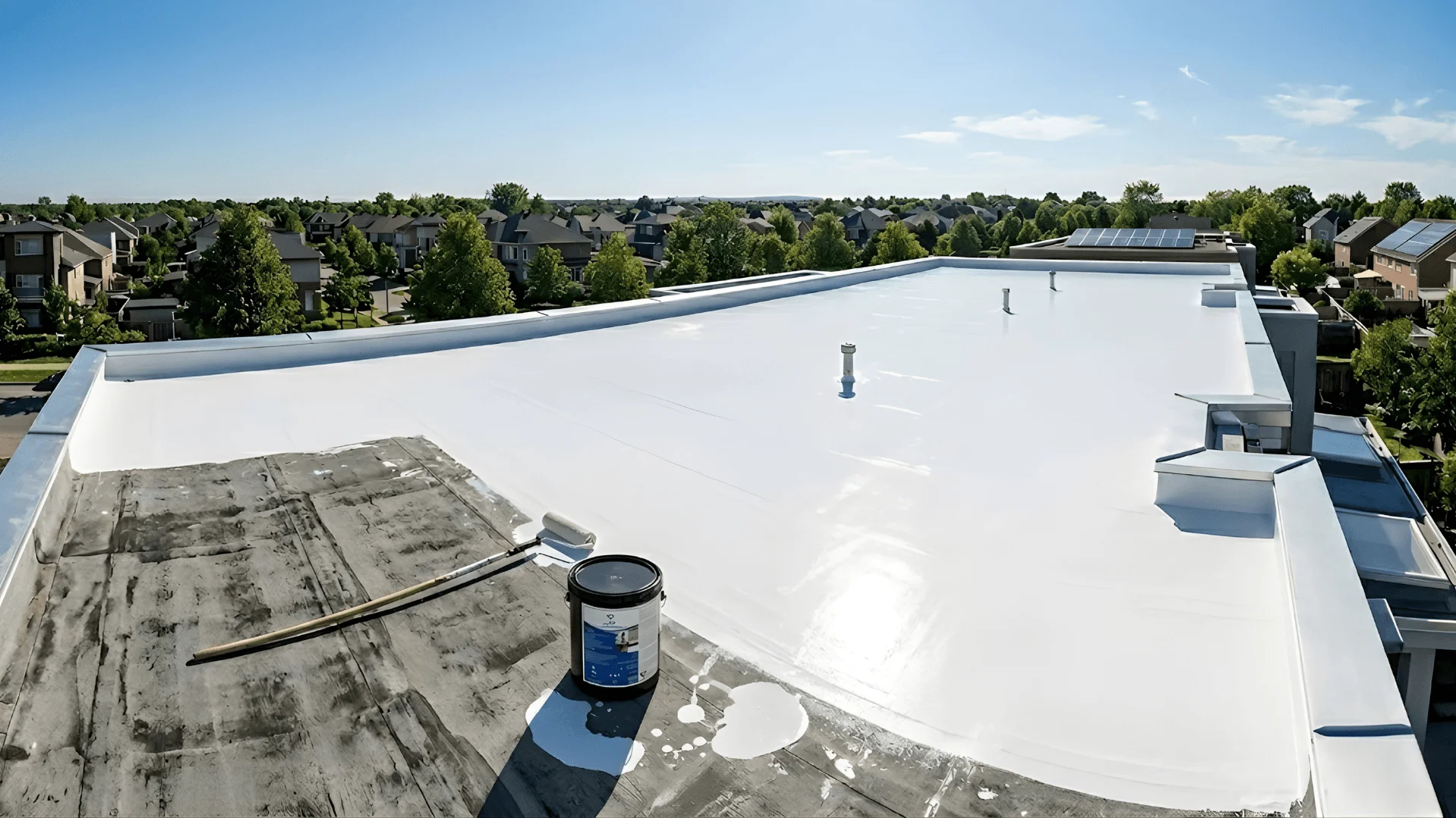 White TPO membrane on a flat roof in Rochester, NY